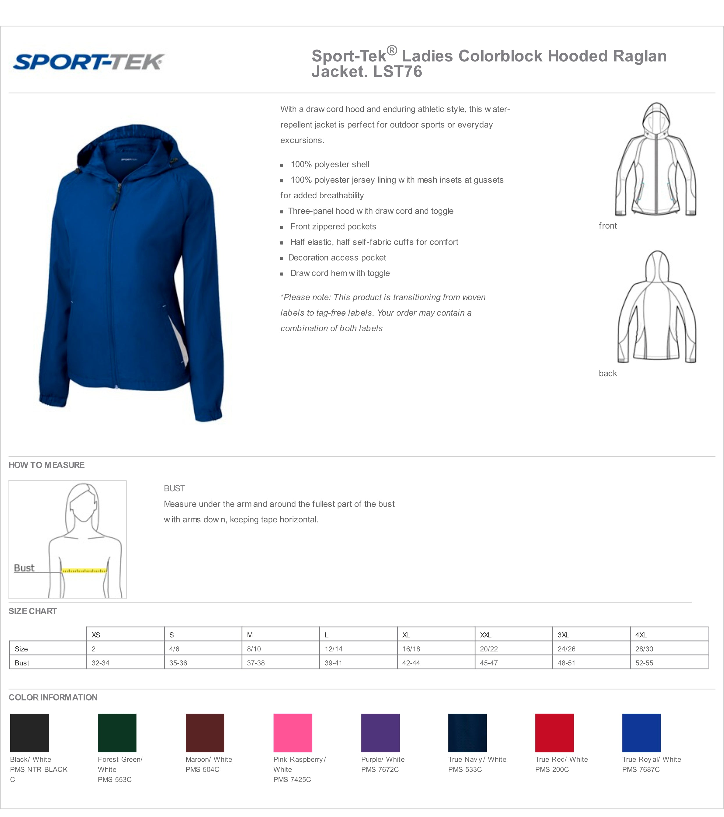 Sport-Tek® Women's Colorblock Hooded Raglan Jacket LST76